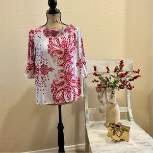 Paisley Red and White Floral Blouse